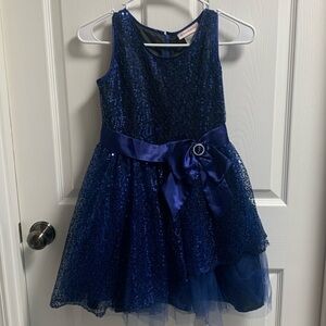 American Girl size 10 Blue & Black Sequin Sleeveless Bow Waist Tulle Dress.